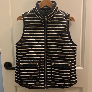 Navy and white stripe quilted vest with gold hardware.